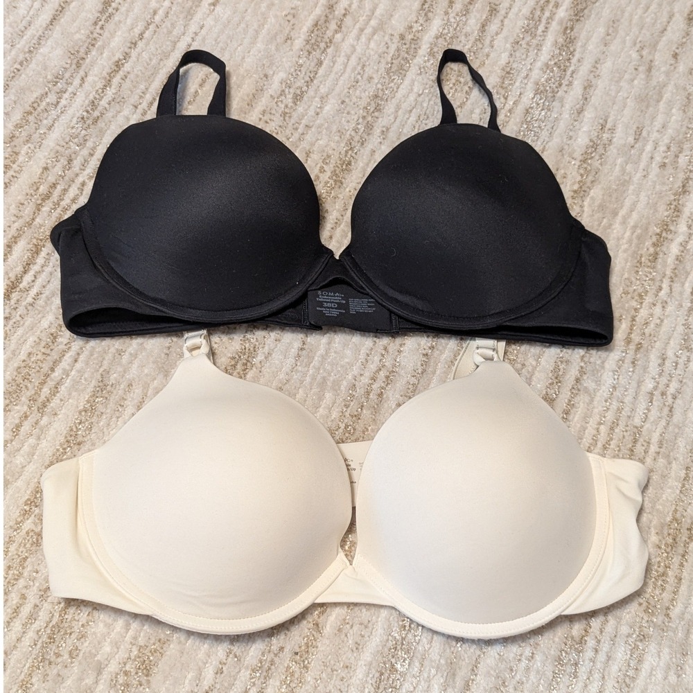 Soma Embraceable Tailored Push Up Bra Sz 38D Black Ivory Lot of 2 Underwire Lift